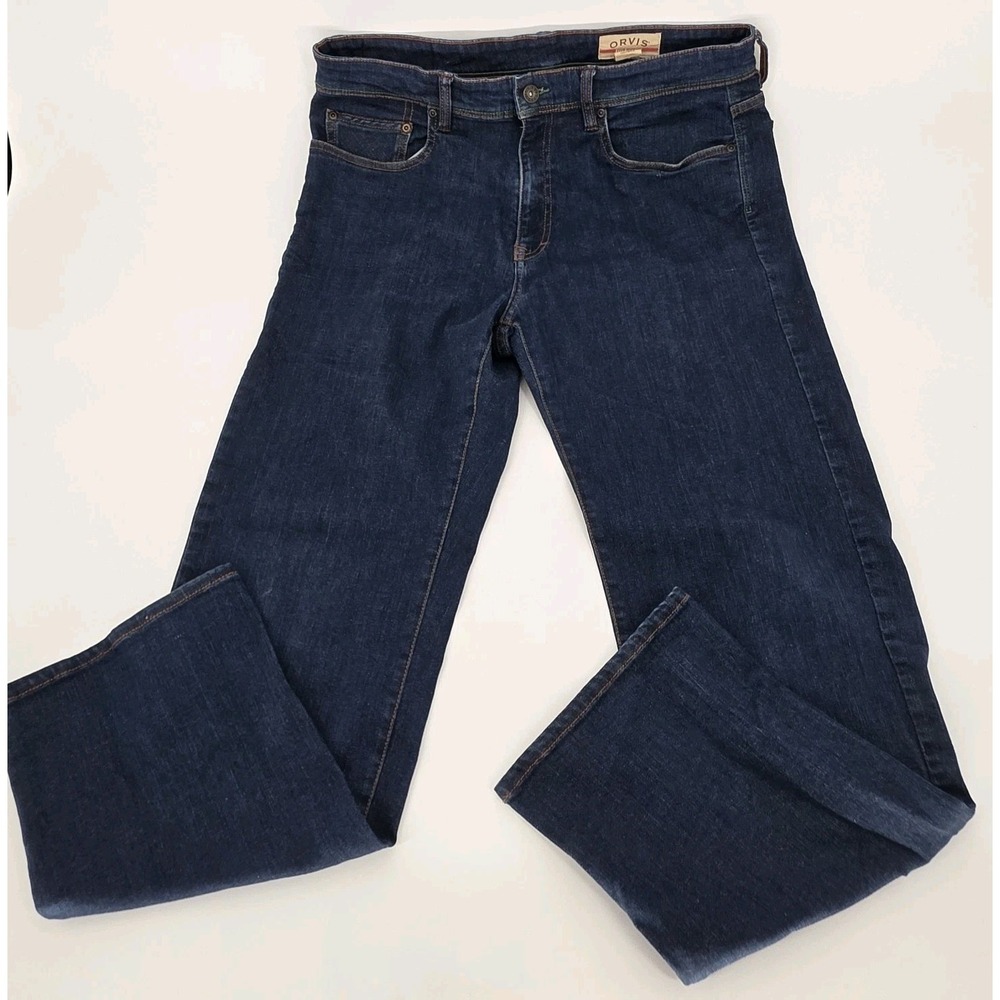 Orvis 1856 Five Pocket Jeans Mens 34x30 Outdoors Blue Denim Stretch Dark Wash